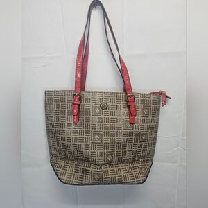 Anne Klein Red and Brown Logo Tote Bag